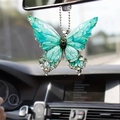 Colorful acrylic butterfly car mirror pendant with green gradient wings and silver chain - Aqua Green Gradient Butterfly (4)