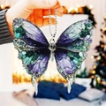 Handheld view of a purple and green acrylic butterfly pendant with a silver bead chain - Purple Green Mixed Butterfly (5)