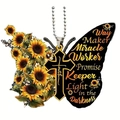 Acrylic butterfly keychain with sunflower wing and religious faith cross charm - Sunflower Scripture Cross Butterfly (9)