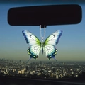 Colorful blue and green butterfly car rearview mirror pendant with silver bead chain - Forest Green Blue Gradient Butterfly (11)