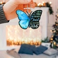 Colorful butterfly keychain with inspirational text and vibrant blue-green wing patterns - Blue Faith Motto Butterfly (16)