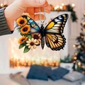 Acrylic butterfly keychain featuring vibrant sunflower wing and monarch pattern design - Sunflower Black Orange Monarch (20)