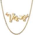 Custom gold stainless steel necklace featuring script letter pendant with round accents - Gold (Triple Hole Style)