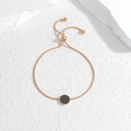 Rose gold adjustable snake chain bracelet with black circular charm on white stone - Rose Gold & Black