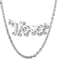 Silver Vovó nameplate necklace featuring personalized baby boy girl hollow out charms - Steel Color (Six Hole Style)