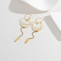 Gold stainless steel hoop earrings with iridescent mother of pearl and chain tassels - Gold Mother of Pearl Tassel Stud Earrings