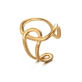 Detail van onregelmatige gouden geometrische ring met gepolijste spiegelafwerking - Abstracte Kruislijnstijl (R733-E) / Goud
