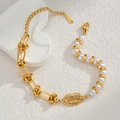 Minimalistische roestvrijstalen armband met parels en ketting met lippenhanger - Lippen Parel Armband