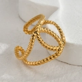 Anello aperto dorato a corda intrecciata con design geometrico e stile minimalista - Stile a Treccia Torta (R728-A)