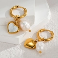 Pendientes vintage con perla de corazón en acero bañado en oro 18K y perlas barrocas - Estilo de Colgante de Perla de Corazón