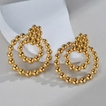 Minimalist double circle beaded drop earrings in polished 14k gold plated finish - Double Hoop Beaded Earrings / Gold