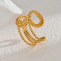 Dettaglio anello dorato multistrato con design a nodo e trama con perline - Stile Nodo con Perline (R728-D)
