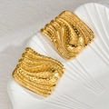 Golden irregular square earrings with textured relief on white shell pedestal - Irregular Rectangle Textured Style (E764-B)