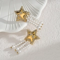 Pendientes de estrella dorada con borlas de perlas, circonitas y elegantes flecos - Estilo de Borla de Perlas de Pentagrama (E758-wjx)
