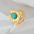 Vintage gold geometric ring with hammered texture and turquoise stone on stone pedestal - Trapezoid Open Ring