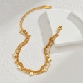 Bracelet double couche en acier inoxydable doré 18K avec breloques éclair et cristaux - Éclair Doré à Double Couche