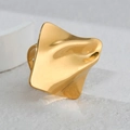 Irregular textured square ring in polished golden finish with minimalist modern style - Irregular Wave Gold Ring (R778)