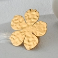 Golden five-petal flower ring with modern hammered texture finish in stainless steel - Five-Petal Flower Hammered Gold Ring (R776)