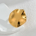 Unregelmäßige strukturierte goldene Edelstahlohrringe mit organischem Wellendesign - Unregelmäßiger Wellen Glatter Ring (R762)