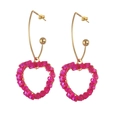 Boucles d'oreilles cœur géométriques avec perles facettées roses et crochets dorés - Rose Rouge (E831-meihong)