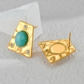 Gold geometric earrings with turquoise stone and zircons in a hammered finish design - Trapezoid Stud
