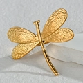 Golden dragonfly ring with embossed texture on wings made of stainless steel - R773 Ring
