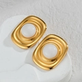 Minimalist gold rectangle earrings with round white pearl inlays for a vintage look - Square Pearl Studs