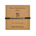 Handmade Virgo Morse code bracelet with stainless steel beads on black cord jewelry card - Virgo