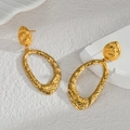 Irregular gold oval drop earrings with hammered texture and minimalist trendy design - Irregular Hollow Earrings
