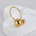 Anillo abierto minimalista de acero inoxidable bañado en oro 18k con dos cuentas pulidas - Abierto Ajustable / Diseño de Doble Esfera / Dorado