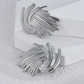 Pendientes geométricos de plata con diseño radial solar sobre piedra blanca minimal - Color Acero