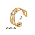 Adjustable golden stainless steel ring featuring a layered cross streamline bamboo design - Bamboo Texture Multi-layer Style(r732-b)