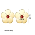Boucles d'oreilles fleur or 18K avec gemme rouge, hauteur 3,9cm et poids de 19,6g - Fleur à cinq pétales avec centre en cœur couleur rubis (Style 10)