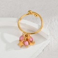 Detail of 18k gold stainless steel open ring with star, moon and pink bead charms - Star Moon Dangle Pink Bead Style (R789-fen)