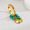 18k gold plated stainless steel open ring with green beads and colorful calf charm - Cartoon Cow Green Bead Style (R788-lv)
