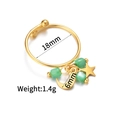 18k gold plated stainless steel open ring with turquoise beads and star moon pendants - Star Moon Dangle Green Bead Style (R789-lv)