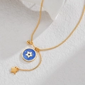 18k gold plated stainless steel bead chain necklace with blue star pendant on white stone - Gold-Blue