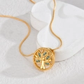 Gold 18K plated Tree of Life necklace with blue stones on a snake chain pendant - Hollow Tree of Life Blue Stone Style