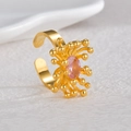 Vintage 18K gold plated stainless steel floral ring with pink oval zircon stone - Pink Zirconia Flower Style (R812)