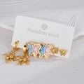 Elegantes Set goldener Schmetterlings-Ohrringe mit blauen Blüten und Kristallen - Blumen Schmetterling Stil (E862)