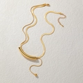 Baroque style gold stainless steel necklace with curved tube pendant on snake chain - Smooth Tube Style (OLBN2194)