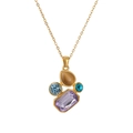 18K gold plated necklace with geometric colorful zircon pendant and fine cross chain - Necklace