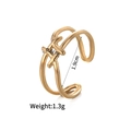 Minimalist double-layered gold open ring with cross design and adjustable structure - Double Layer Cross Band Style(r733-c)