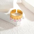 18K gold stainless steel open ring with textured band and colorful zircon charms - Pink and White Zirconia Pendants / Pink and White