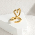 Elegant gold heart-shaped hollow ring on stone base, minimalist stainless steel design - Hollow Style