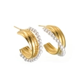 Orecchini a C in acciaio inossidabile placcato oro 18K con perle bianche eleganti - Stile con Intarsio di Perle
