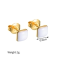 French vintage square gold stud earrings with white enamel finish, size 0.6cm and weight 1g - Flat Square White (S-E935)