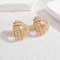 Eleganti orecchini a triangolo dorati con perle bianche per un look moda minimalista - Stile Perla Triangolo Cavo Oro
