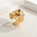 Adjustable gold plated stainless steel ring with turquoise textured finish and stones - Tiger's Eye Style / Brown