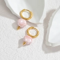18K gold plated titanium earrings with pink macaron shell pendants on a white stone background - Light Pink